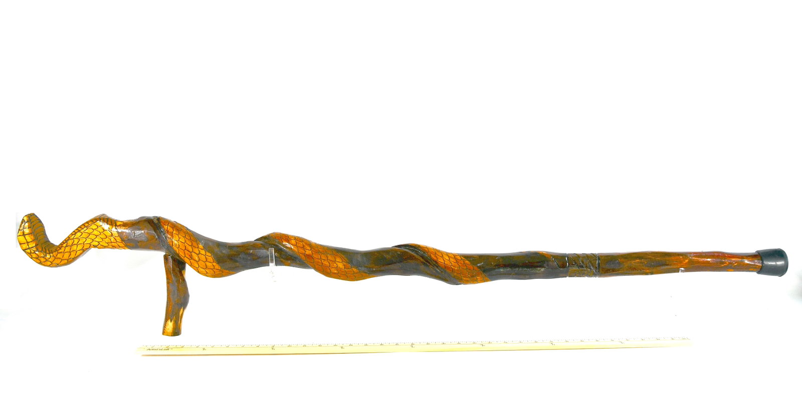 Hand Carved Wooden Walking Stick In Form Of Snake: 52" Hand carved wooden walking stick in form of snake