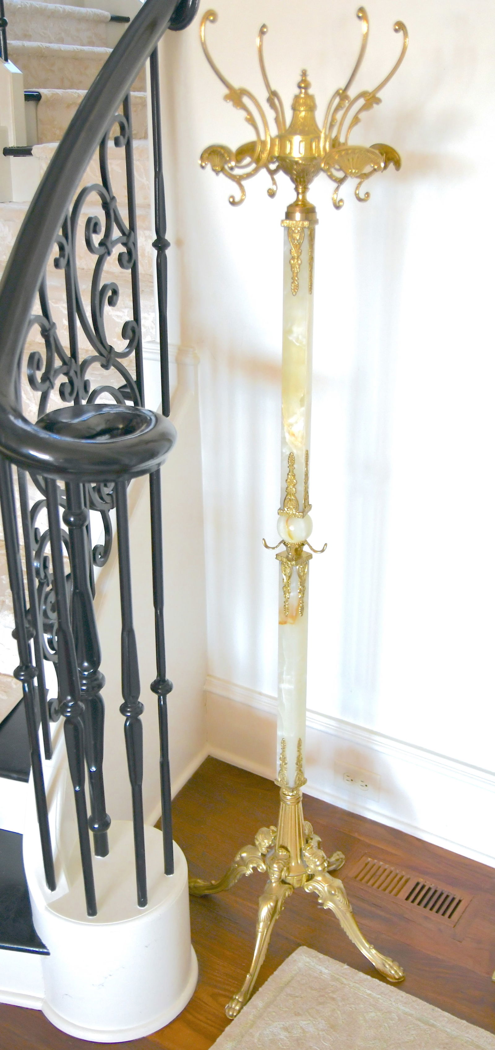 Italian Brass Marble Luxury Coat Rack Hall Tree: 68" Has Cherub faces on base