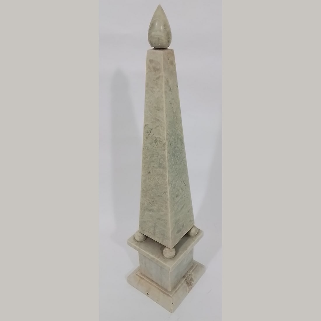 Sage Marble Obelisk: A Sage Marble Obelisk, 20th Century. H: 18 1/4 W: 4 3/8 in.