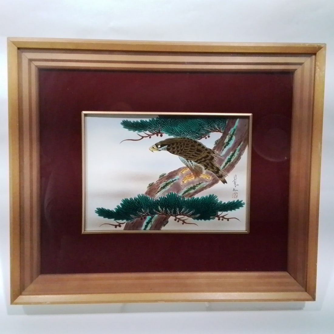 Japanese Framed Tile: A Japanese Framed Tile, 20th Century. Framed dimensions: H: 14 1/2 x W: 17 1/4 in. Tile dimensions: H: 6 3/8 x W: 9 in.