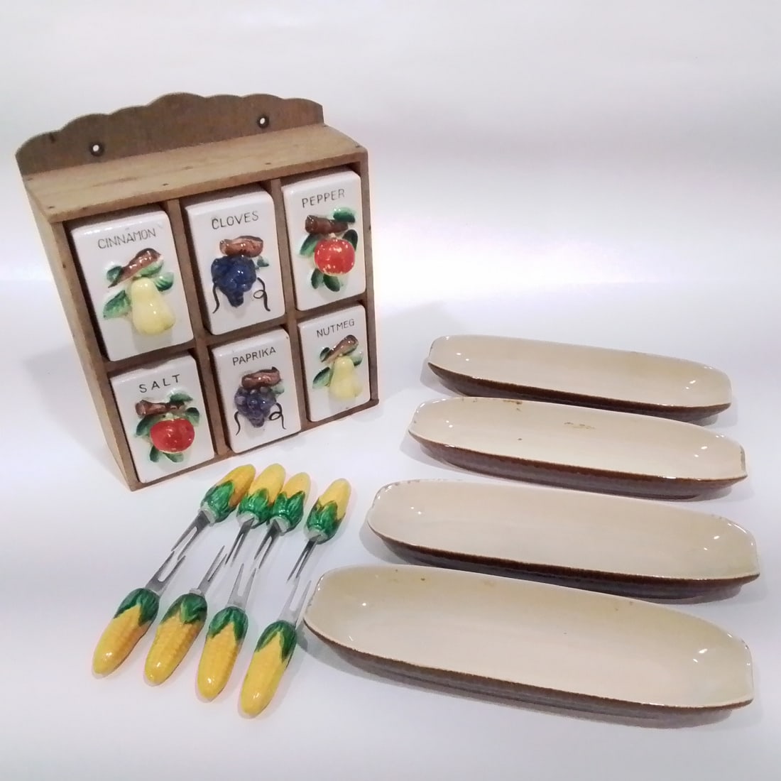 Japanese Vintage Porcelain and Wood Spice Rack (1 of 1)