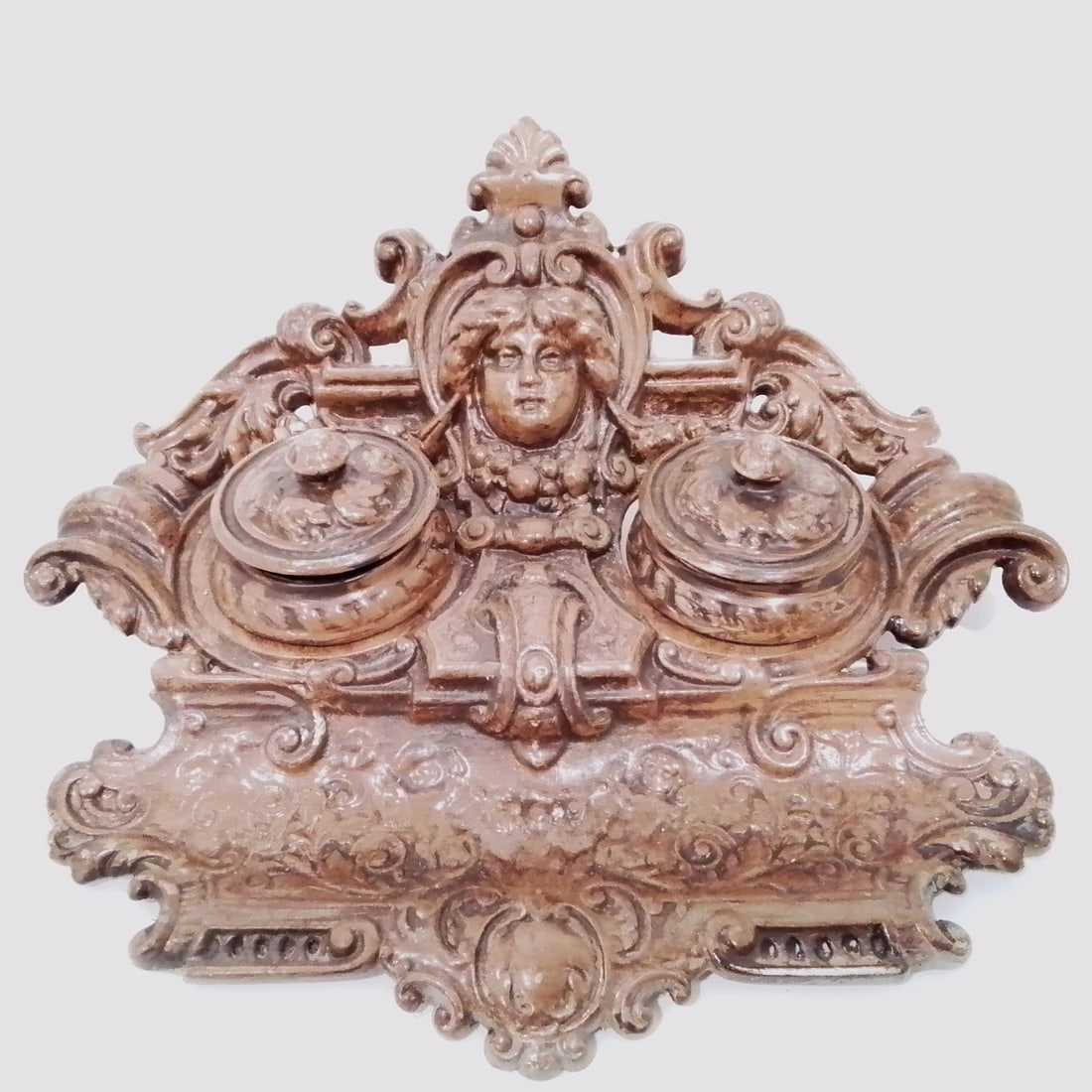 Victorian Style Painted Cast Metal Double Inkwell (1 of 2)