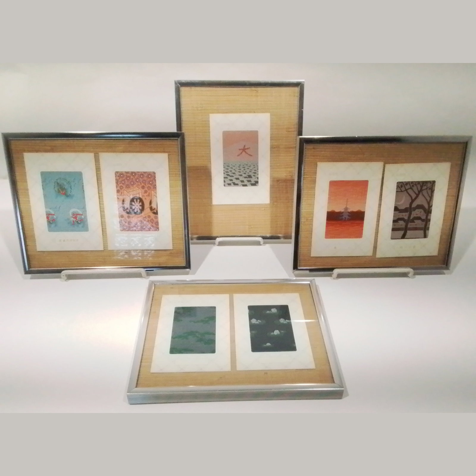 Japanese Textile Samples: A Group of Japanese Textile Samples, 20th Century, Machine woven. Framed dimensions: H: 10 1/2 x W: 8 1/2 in.