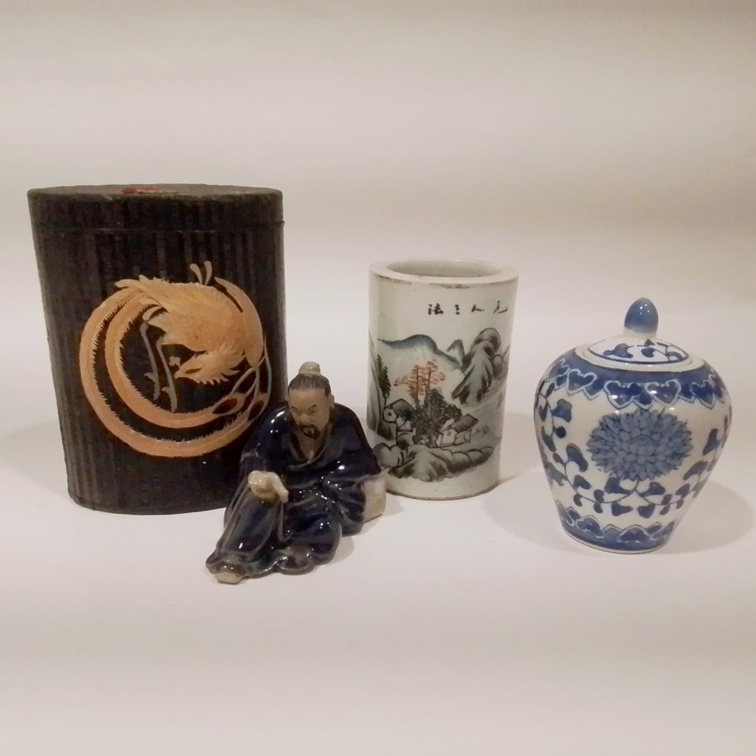 Four Asian Porcelain and Bamboo Decorative Items (1 of 1)