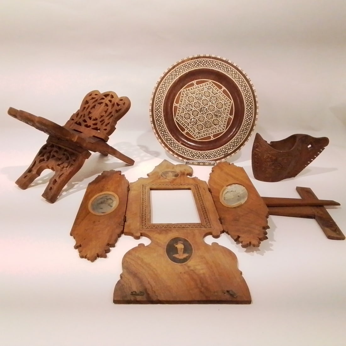 Anglo Indian and Italian Carved and Inlaid Wood Decorative Items (1 of 2)