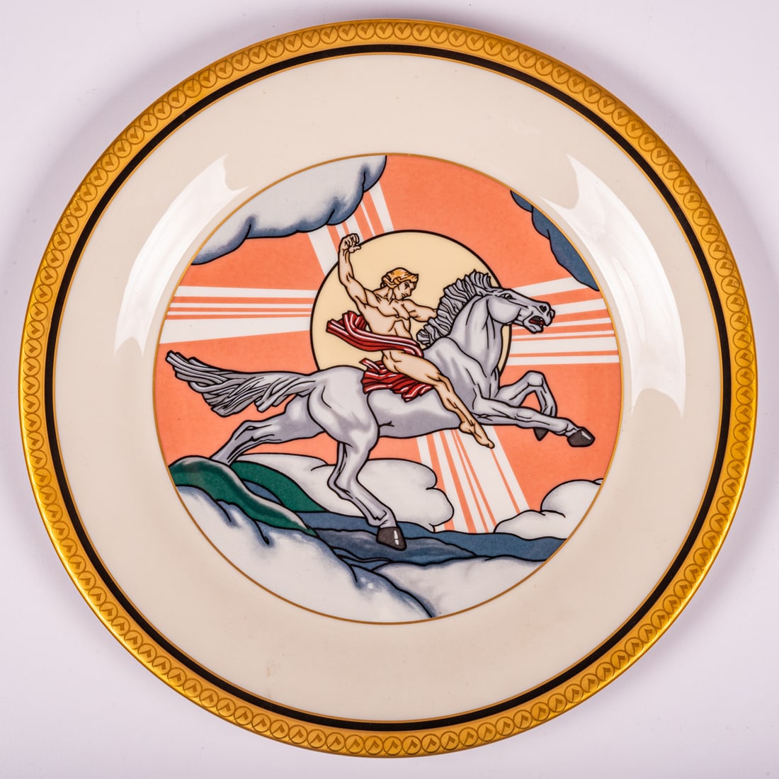 Pickard Ferro Company 75th Anniversary Plate: A Pickard Ferro Company 75th Anniversary Plate, After the mural Man's Struggle Against the Elements in His Search for Better Living. By J. Scott Williams. D: 10 7/8 in.