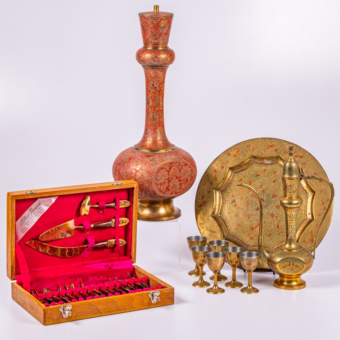 Vintage Indian Floral Motif Tea Set, Utensil Set and Decorative Vase (1 of 7)