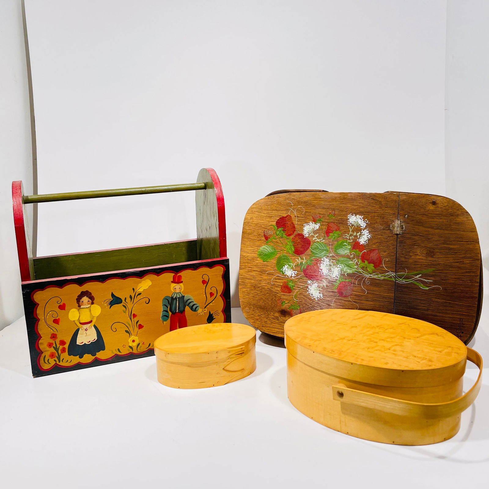 Three Hand Painted Wooden Storage Vessels (1 of 8)