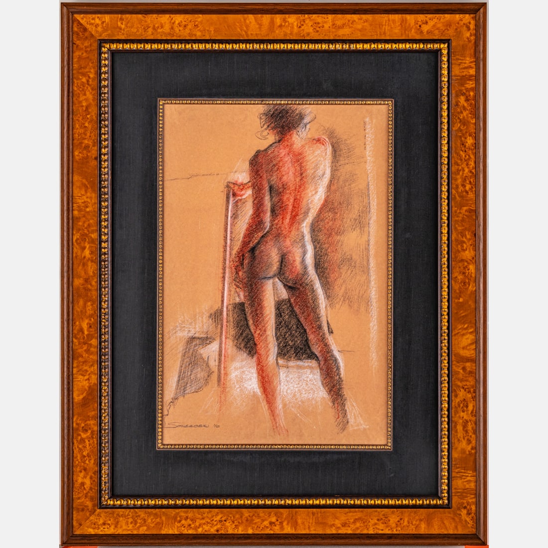 James Mel Someroski (American, 20th Century): James Mel Someroski (American, 20th Century) Standing Female Nude, Offset lithograph, Signed lower lower left. Edition 1/25. Framed dimensions: H: 24 x W: 16 in. H: 24 W: 16 in.