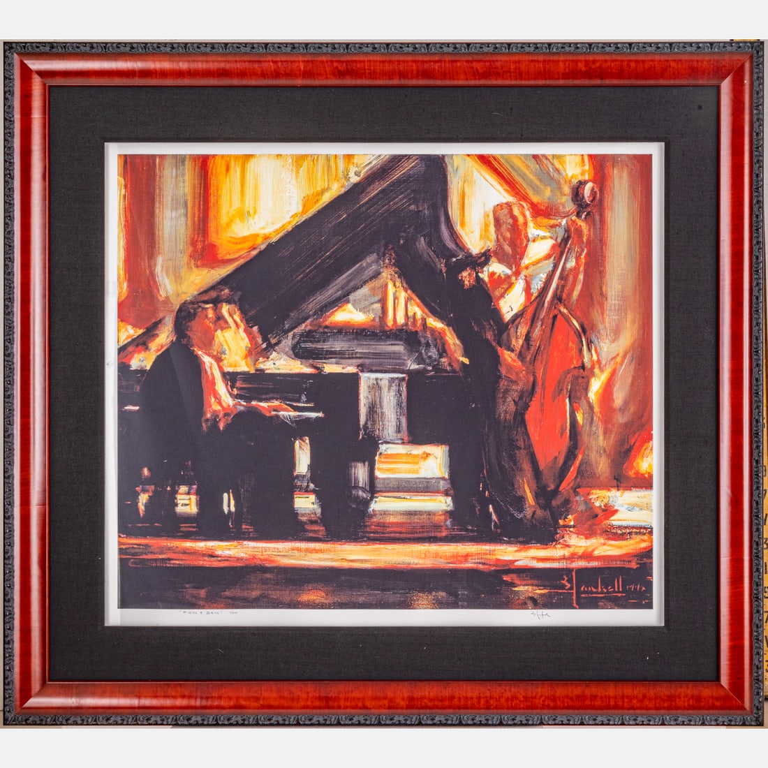 Print of a Stuart Yankell Painting Piano and Bass: A Framed Reproduction Print of a Stuart Yankell Painting Piano and Bass (American, b. 1962) H: 48 W: 53 1/4 D: 1 5/8 in.