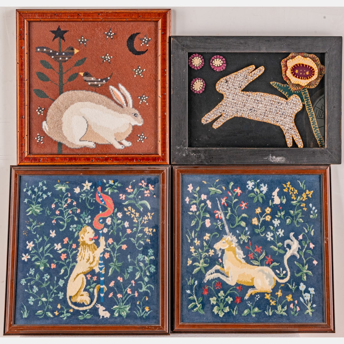 Four Needlepoint Framed Images Pertaining to Animals, (1 of 4)