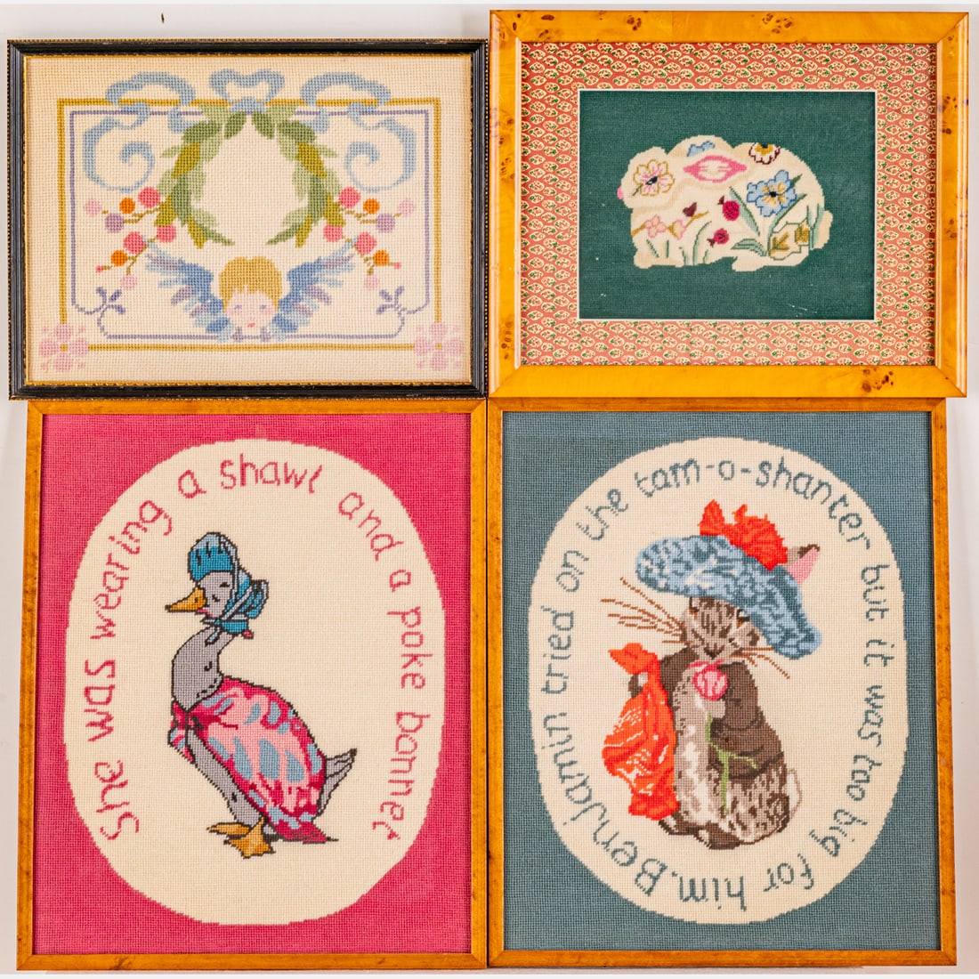 Four Gros Point Needlework Storybook Animal and Angel Images, (1 of 4)