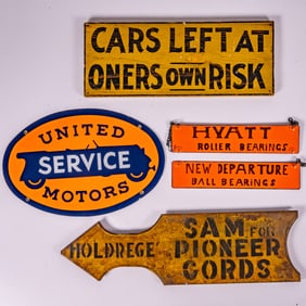 Three Reproduction Painted And Enameled Metal And Wood Service Station Signs