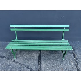 Green Painted Metal and Wood Outdoor Bench