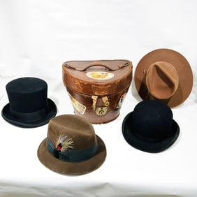 Vintage Leather Travel Hat Box and a Stetson Hat,