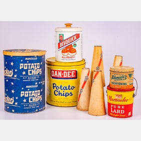 Nine Vintage Metal And Paper Diner Themed Food Containers