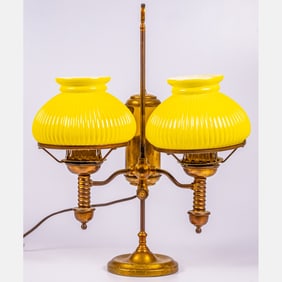 Double Brass and Glass Student Lamp