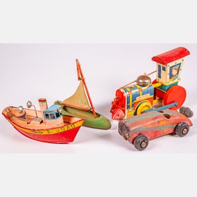 Collection Of Boat, Train And Car Toys