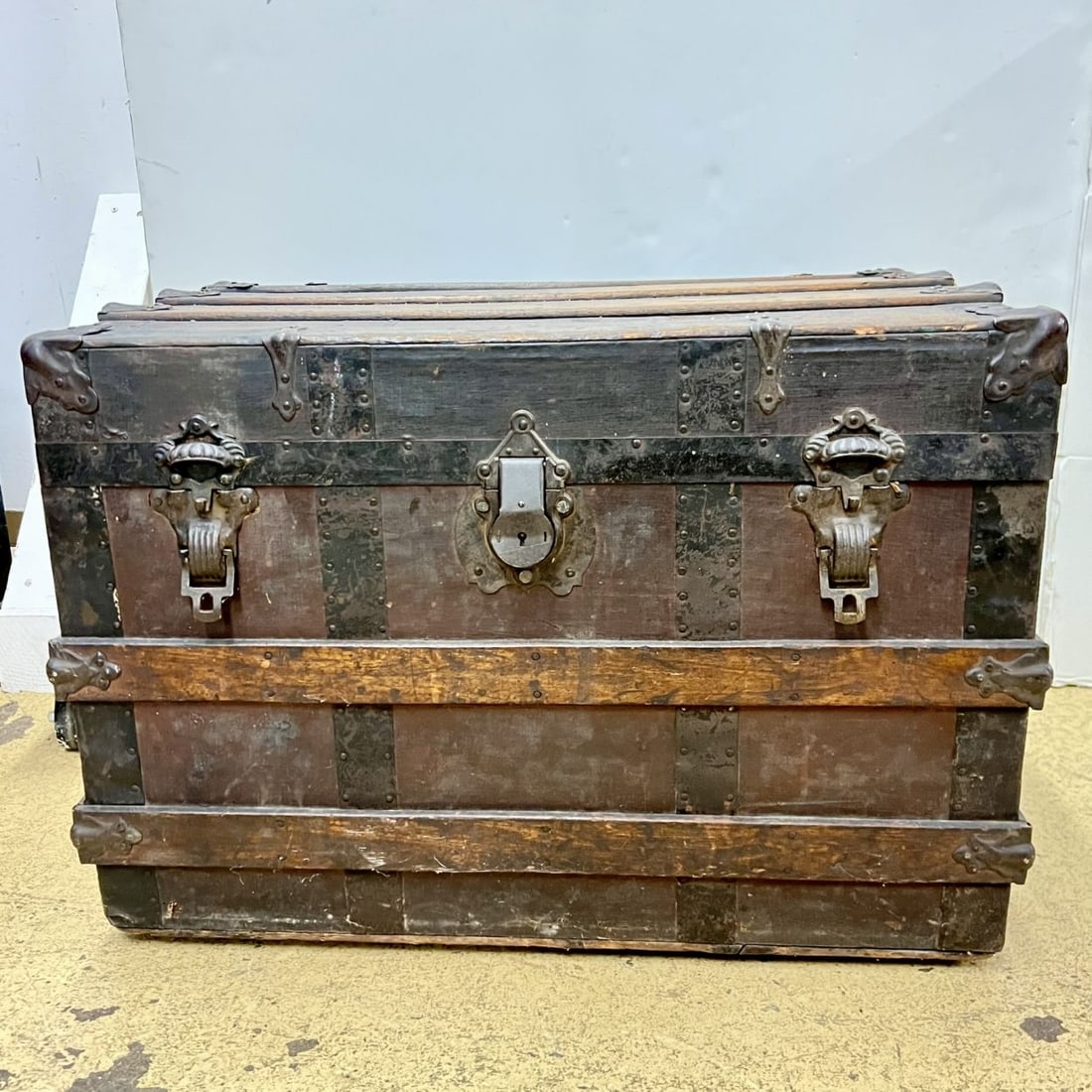 Metal and Wood Bound Traveling Trunk (1 of 9)