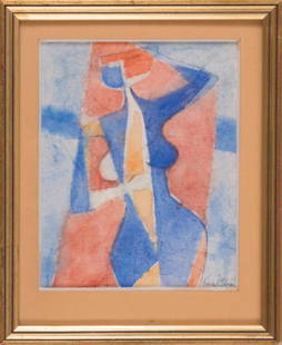 Yves ALIX (FRA/1890-1969) Nu sur fond rouge, 1964: Yves ALIX (FRA/1890-1969) Nu sur fond rouge, 1964 Aquarelle sur papier 26 x 21 cm Signé en bas à droite Watercolor on paper 10 1/4 x 8 1/4 in Signed in the bottom right corner
