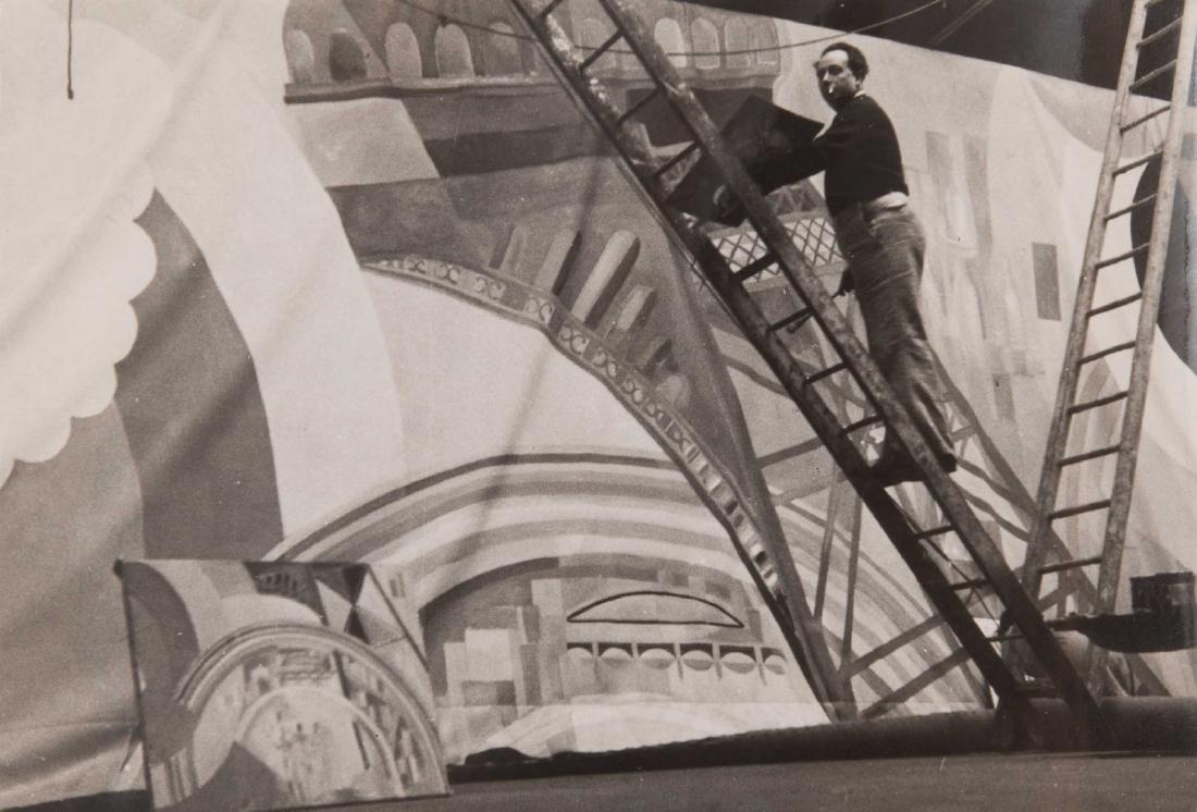 MARC VAUX, ANONYMES.: Sonia et Robert Delaunay, c.1935 Peintures pour le Palais de l’Air et du pavillon des Chemins de fer à l’Exposition Internationale de 1937 (4), Portrait de Sonia Delaunay, R. Delaunay avec Albert