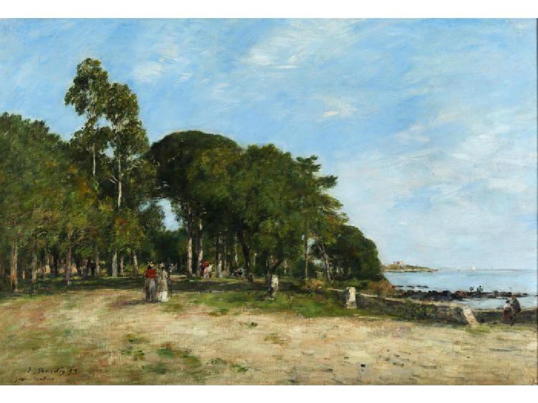 EUGÈNE BOUDIN (1824-1898) Juan-les-Pins, la promenade: EUGÈNE BOUDIN (1824-1898) Juan-les-Pins, la promenade et la baie signé, daté et situé ‘E. Boudin 93 Juan-les-Pins (en bas à gauche) huile sur toile 50 x 73 cm. Peint à Juan-les-Pins en 1893 Pr