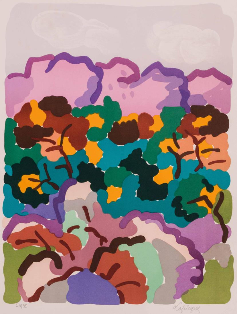 CHARLES LAPICQUE (FRA/1898-1988) Paysage de Grèce: CHARLES LAPICQUE (FRA/1898-1988) Paysage de Grèce Lithographie couleur 76 x 54 cm. Signée en bas à droite Numérotée 59/99