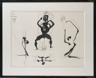 RAYMOND MORETTI (1931-2005): Cris du monde signé, daté et inscrit ‘3.III cris du monde Moretti 1963’ (en haut à gauche) encre de Chine sur papier 48.5 x 63 cm. (à vue) Exécuté en 1963 PROVENANCE Galerie du Carlton, Cann