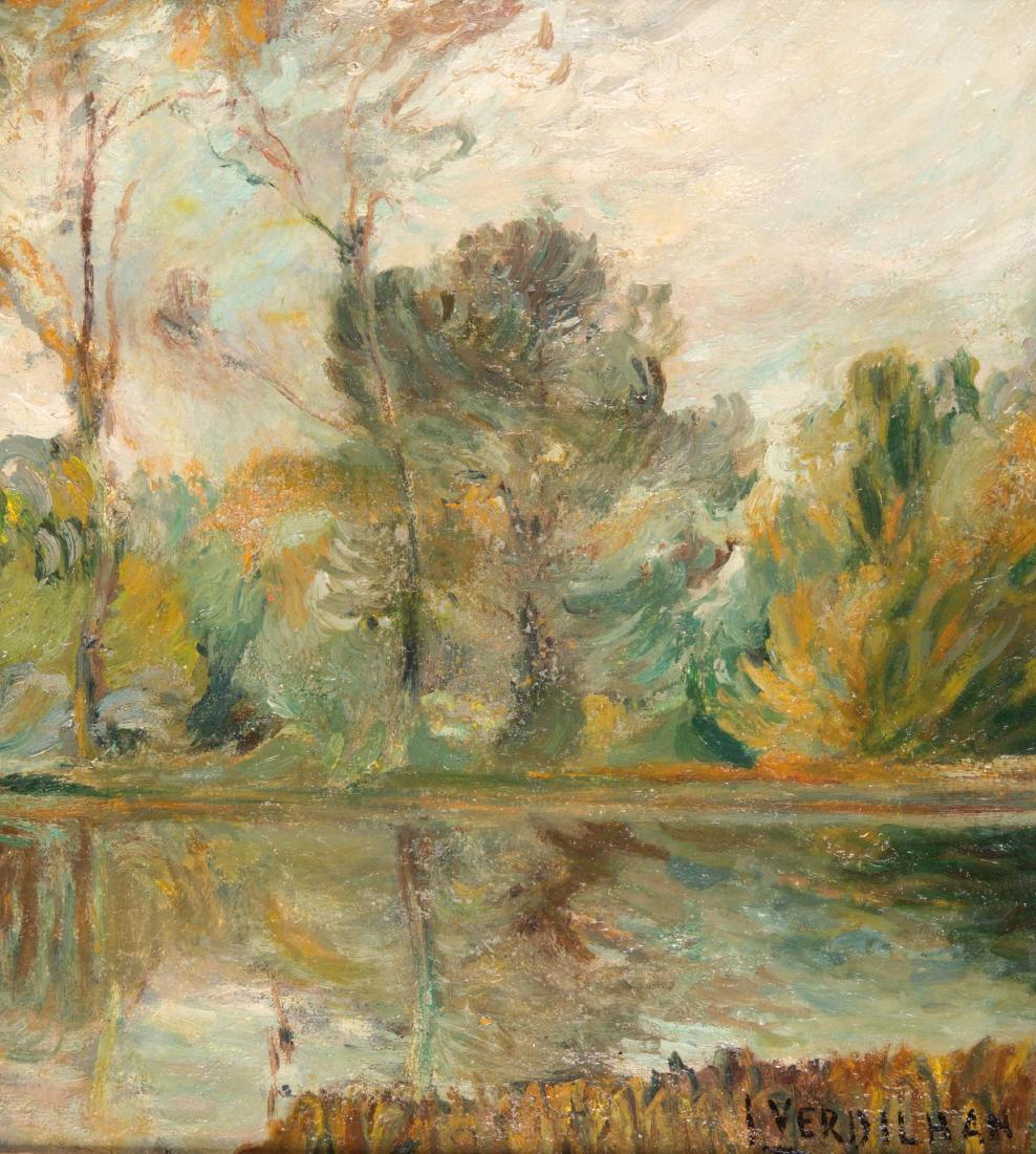 Louis Mathieu VERDILHAN (1875-1928): Louis Mathieu VERDILHAN (1875-1928) Bord de lac Huile sur toile Signée en bas à droite 52 x 45 cm