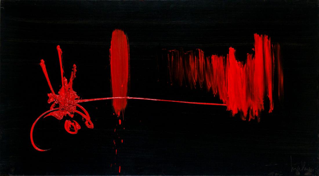 Georges MATHIEU (FRA/1921-2012) Sans titre, 1957 Huile: Georges MATHIEU (FRA/1921-2012) Sans titre, 1957 Huile sur toile 100 x 180 cm Signée et datée en bas à droite Provenance : - Galerie Giò Marconi, Milan - Collection privée, Italie - Collection pr