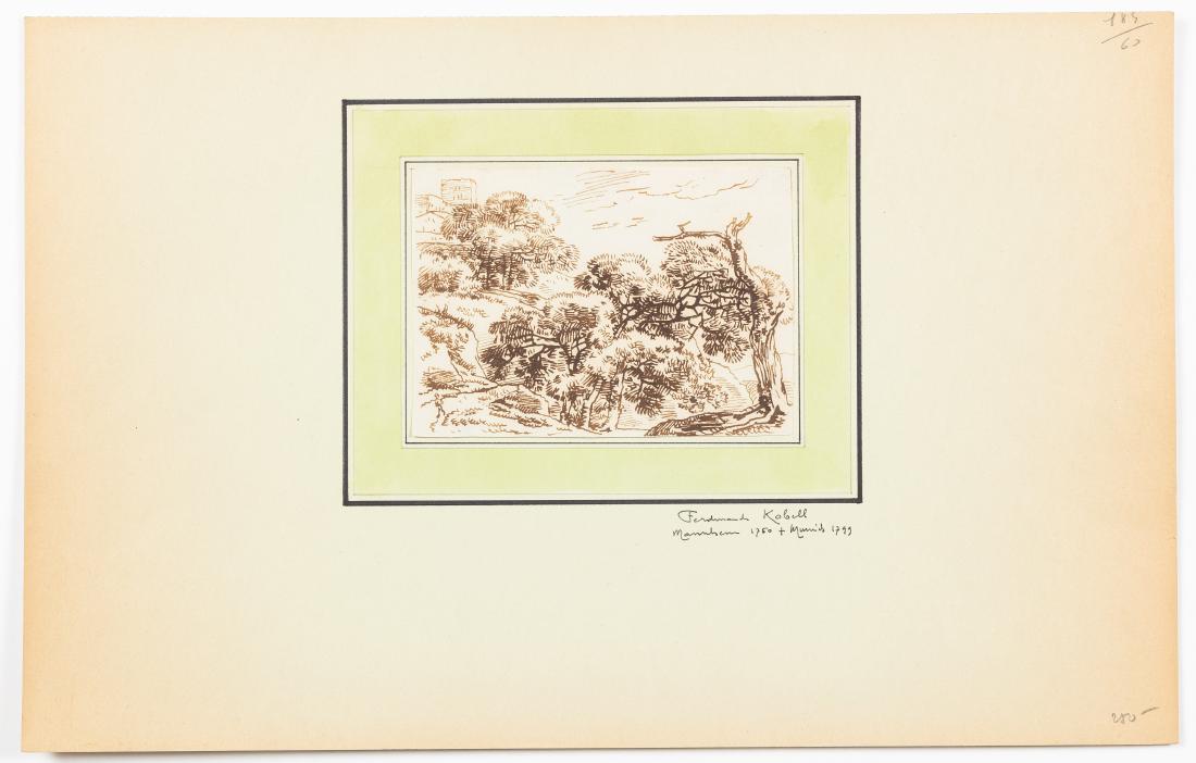 Ferdinand KOBELL (Mannheim1750 – Munich 1799): Ferdinand KOBELL (Mannheim1750 – Munich 1799) Paysage boisé Plume et encre brune 12 x 16,5 cm Provenance : ancienne collection Hammer, son cachet eu verso (Lugt n°1237) On joint d