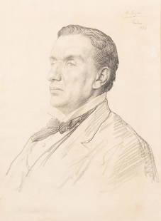 Alphonse LEGROS (Dijon 1837 – Watford 1911): Alphonse LEGROS (Dijon 1837 – Watford 1911) Portrait d’homme tourné vers la gauche Crayon noir 38x 28,5 cm Signé, situé et daté en haut à droite « Londre