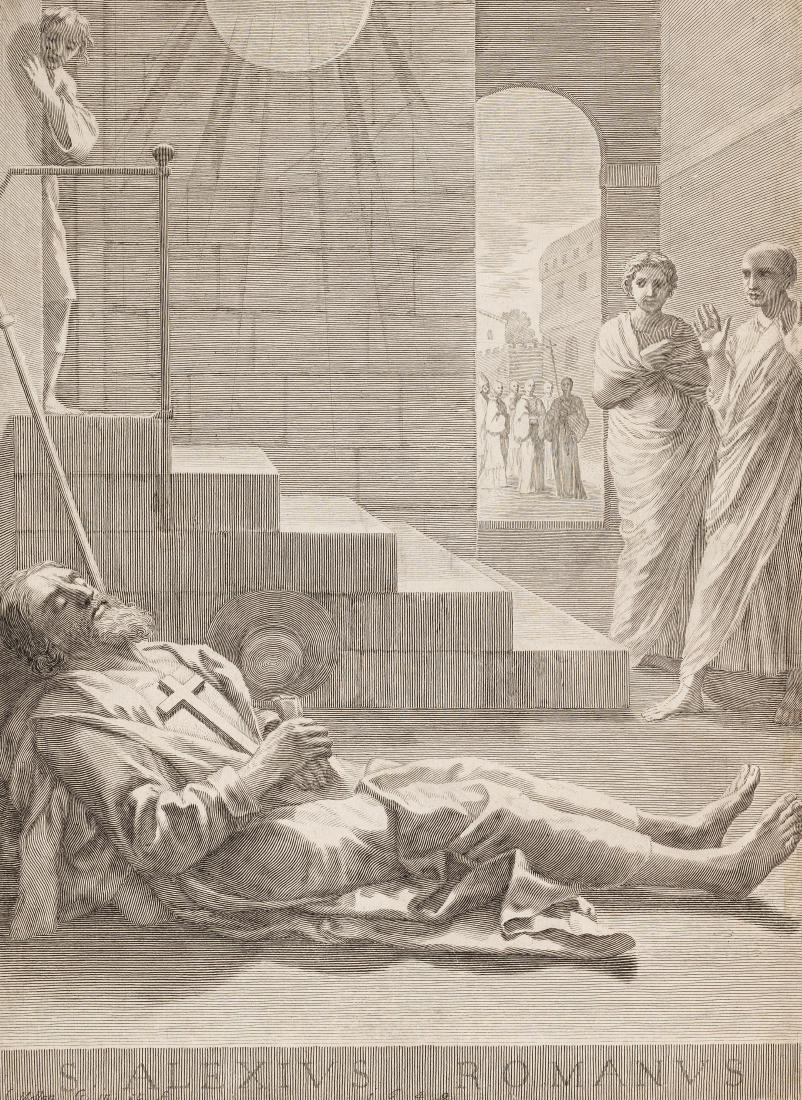 Claude Mellan (1598-1688). Saint Alexis. 1649. Burin.: Claude Mellan (1598-1688). Saint Alexis. 1649. Burin. 314 x 430. Préaud 55. Bonne épreuve du 1er état (sur 2), avant le privilège, rognée sur le coup de planche. Larges &