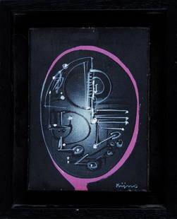 Ladislas KIJNO (FRA/1921-2012) Apollinaire: Ladislas KIJNO (FRA/1921-2012)Apollinaire Calligraphie, 1970Acrylique sur toile 22 x 16 cm Signé en bas à droite Titré et daté au dos Acrylic on canvas 8 5/8 x 6 1/4 in Signed lower right Titled a