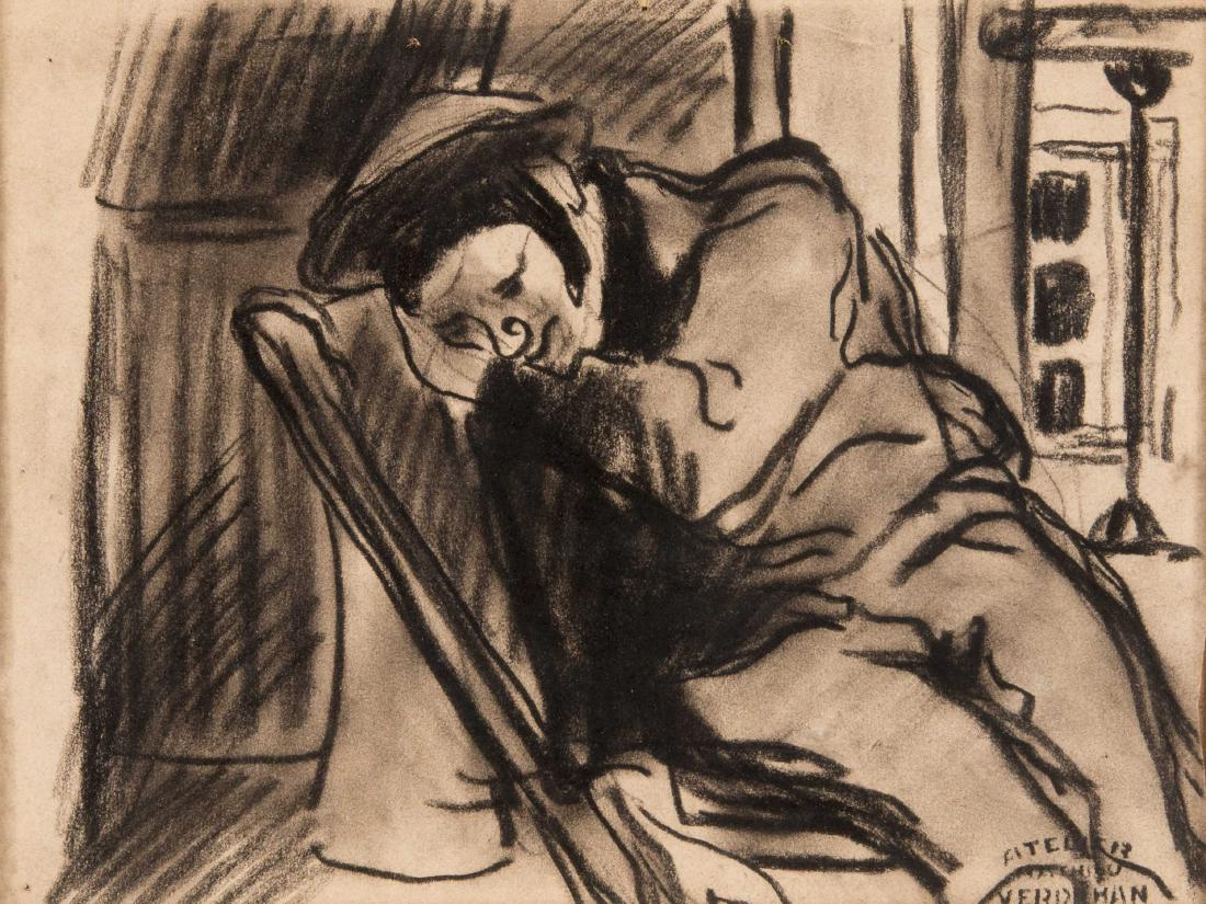 Louis Mathieu VERDILHAN (1875-1928) La sieste Fusain: Louis Mathieu VERDILHAN (1875-1928) La sieste Fusain sur papier Tamponné en bas à droite 23 x 31 cm (à vue)