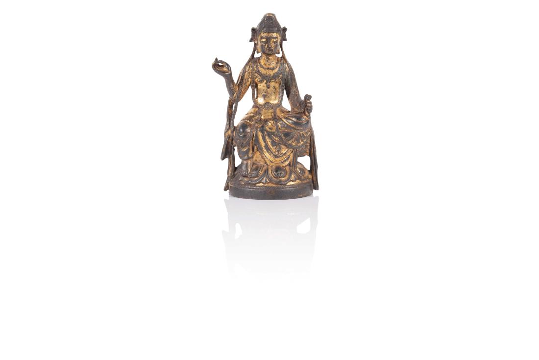 Statuette de Guanyin Chine Bronze doré, assise en (1 of 5)