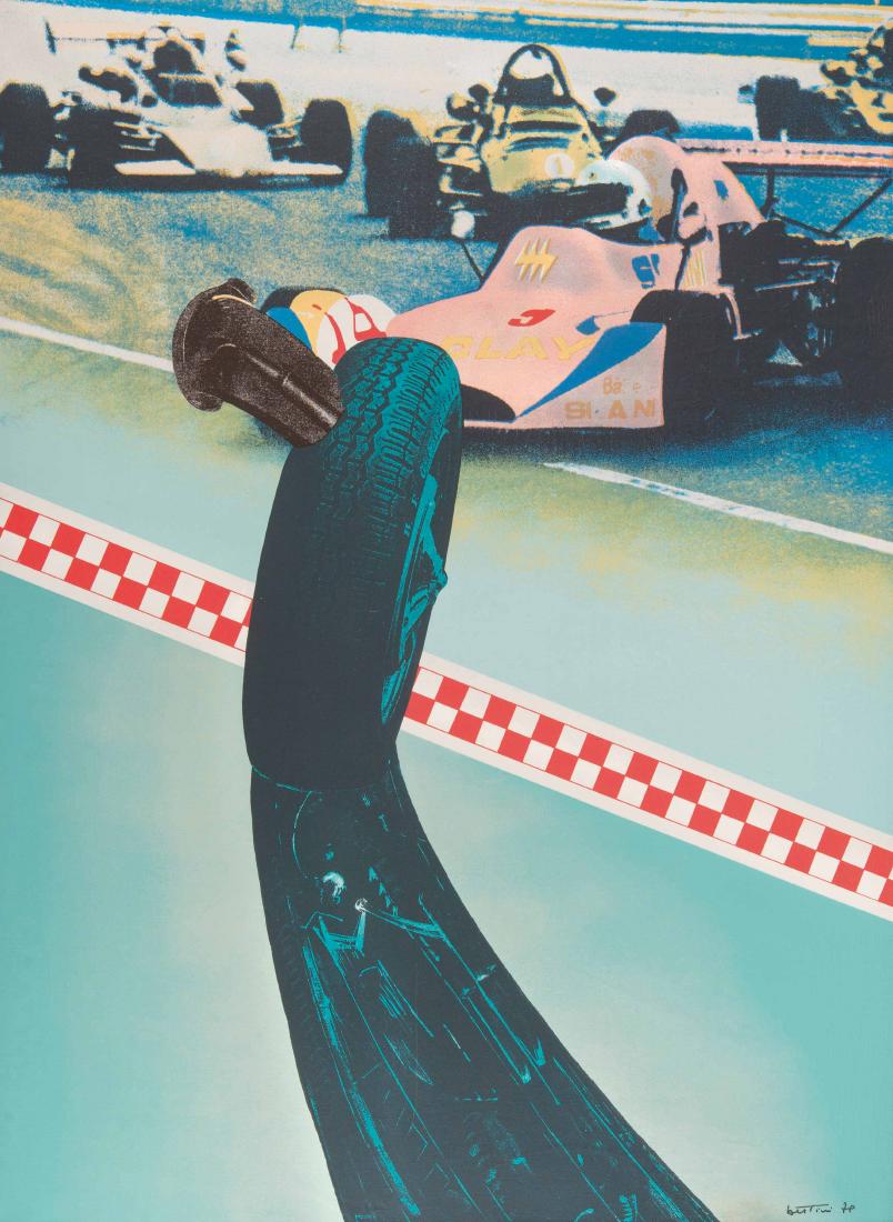 Gianni BERTINI (ITA/1922-2010) Suivez la roue, 1978: Gianni BERTINI (ITA/1922-2010) Suivez la roue, 1978 Encre de sérigraphie sur toile 134.5 x 97 cm Signée, titrée et datée au dos Numérotée sur 100 exemplaires