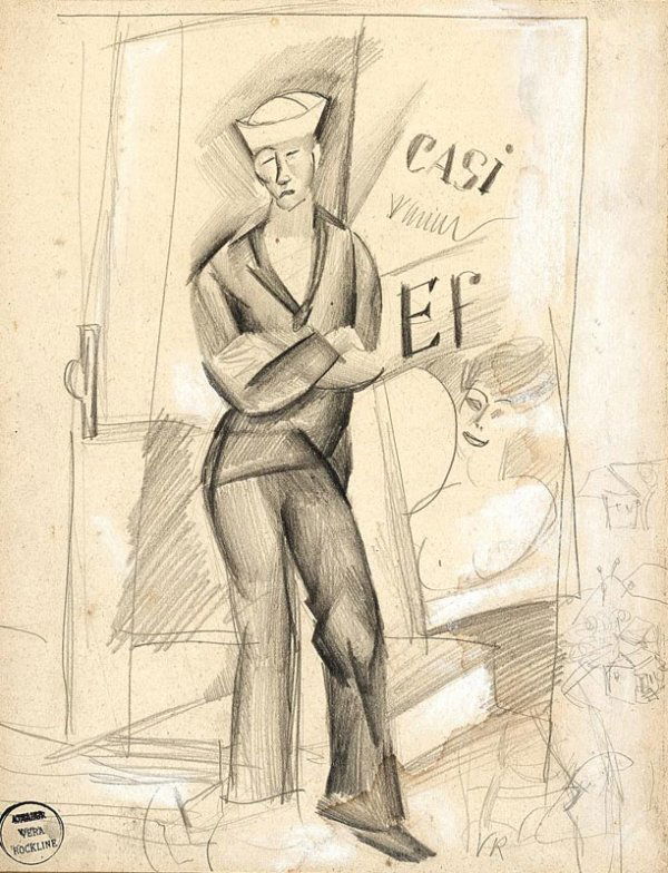 Vera ROCKLINE (1896-1934) Marin cubiste. Dessin: Vera ROCKLINE (1896-1934) Marin cubiste. Dessin au crayon. Cachet d'atelier en bas à gauche. 34 x 26 cm.