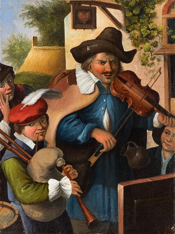 Ecole du XIXème siècle. Les musiciens. Paire d'h