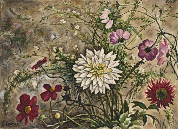 Alfred LESBROS (1873-1940). Fleurs. Huile sur to