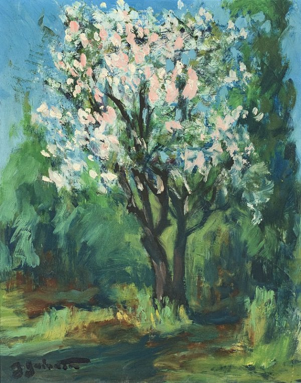 Jean GUINDON (1831-1918) Amandier en fleurs. Hu