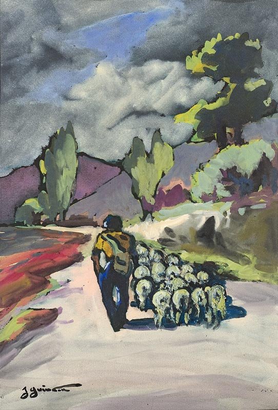 Jean GUINDON (1831-1918) Le berger et son troupe