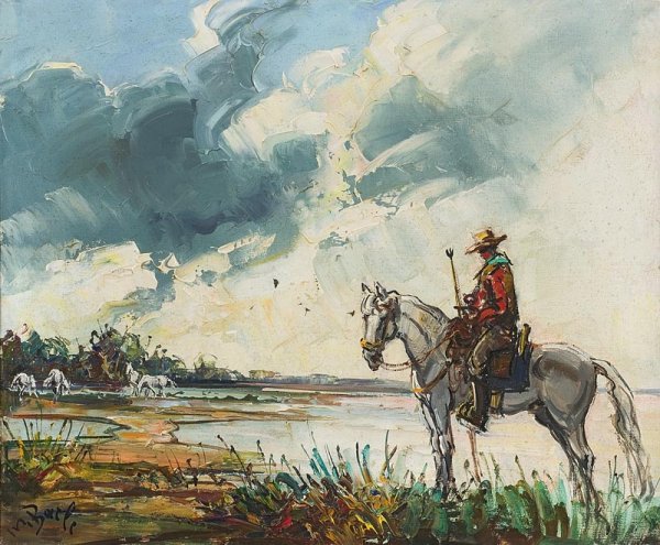 Maurice BARLE (1903-1961) Le gardian. Huile sur