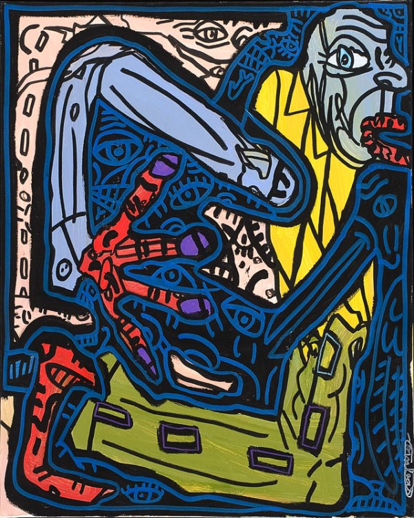 "Robert COMBAS (né en 1957)Snake man.Huile sur t: "Robert COMBAS (né en 1957)Snake man.Huile sur toile. Signée en bas à droite sur le côté.81 x 65 cm."