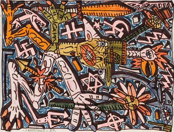 "Robert COMBAS (né en 1957)Composition.Technique: "Robert COMBAS (né en 1957)Composition.Technique mixte sur papier.Signée en bas à droite sur le côté.36 x 24 cm."