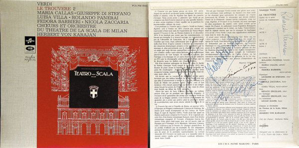 M A R I A C A L L A S / L E T R O U V E R E ( C o: M A R I A C A L L A S / L E T R O U V E R E ( C o l u m b i a ) Enregistrement à la Scala de Milan sous la direction de Von Karayan. Trois disques 33T sous pochette avec signatures au dos de : Maria