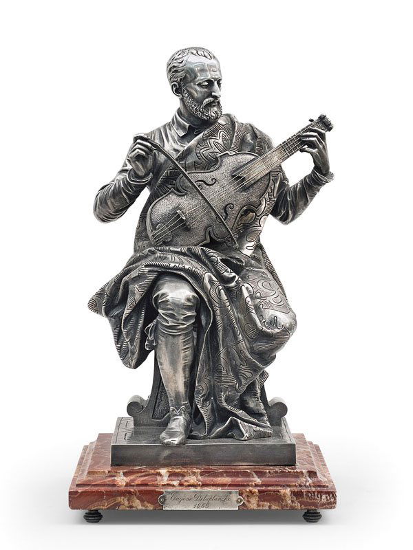 E u g è n e D E L A P L A N C H E ( 1 8 3 0 - 1 8: E u g è n e D E L A P L A N C H E ( 1 8 3 0 - 1 8 9 1 ) Violoncelliste. Bronze argenté sur socle en marbre rouge. Hauteur hors socle : 45 cm