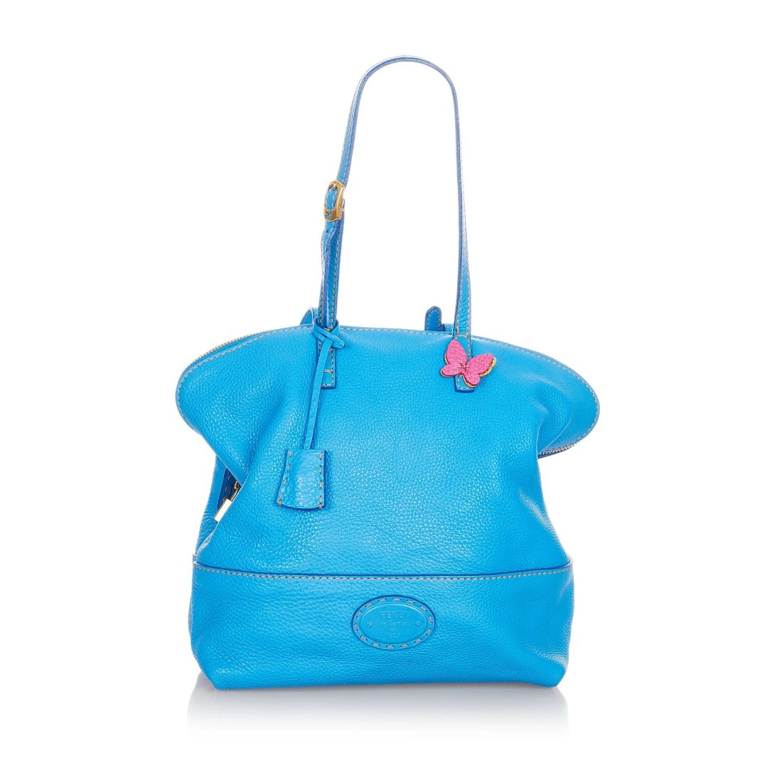 FENDI 2Bag: Blue Leather. Size 28 x 33 x 13 cm