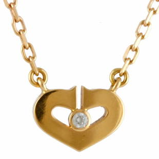 CARTIER Nacklace Heart: 18k Pink Gold and Diamond (0.01ct). Size: Pendant 0.9 x 1.2 cm and Chain 39 cm