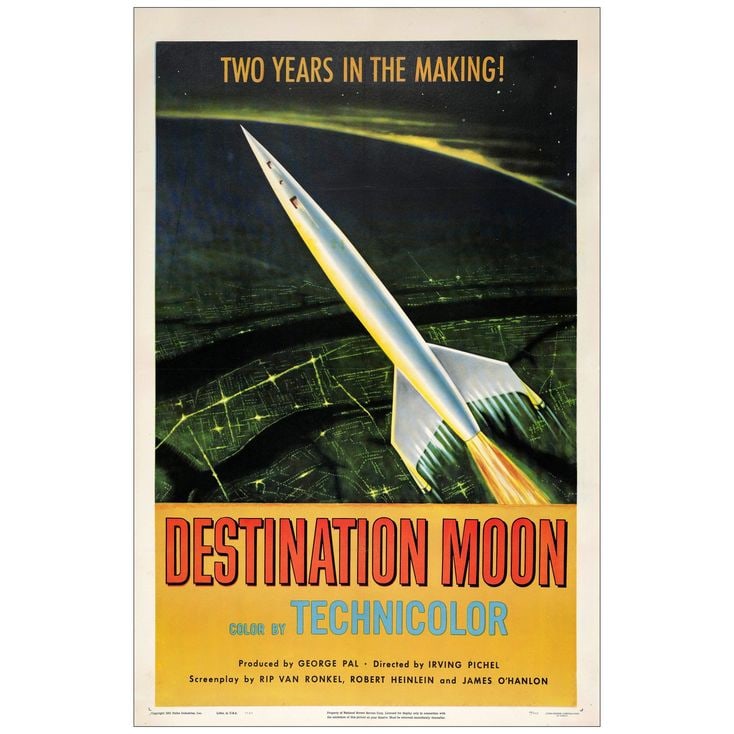 DESTINATION MOON - One-Sheet (27" x 41"); Very Fine+ on Linen: DESTINATION MOON One-Sheet (27" x 41") Very Fine+ on Linen Pathe, 1950 At the start of the space age, there were few films on space travel; this is an early one with a